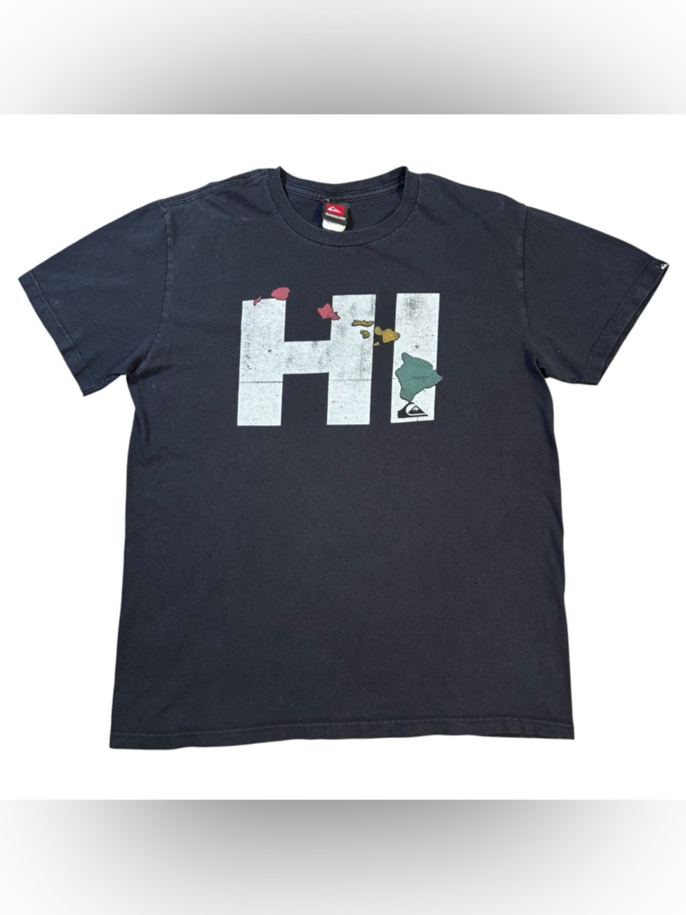 Vintage Y2K Quiksilver 'HI' Graphic Tee Shirt Mens Large Flawed Distressed Retro